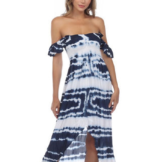 Vestido de banho feminino Raviya Tie Dye com decote ombro a ombro, azul, tamanho pequeno