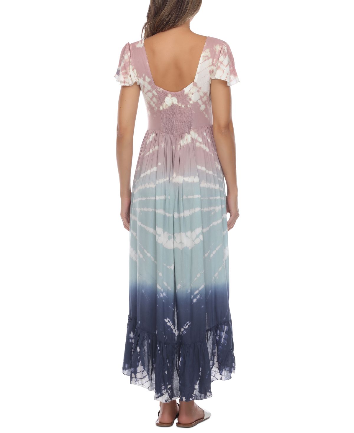 Vestido de banho feminino Raviya com estampa tie-dye e mangas curtas e decotadas, cinza, tamanho médio