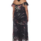 Vestido longo com estampa tie-dye e ombro de fora, preto, tamanho 1X, para mulheres Raviya