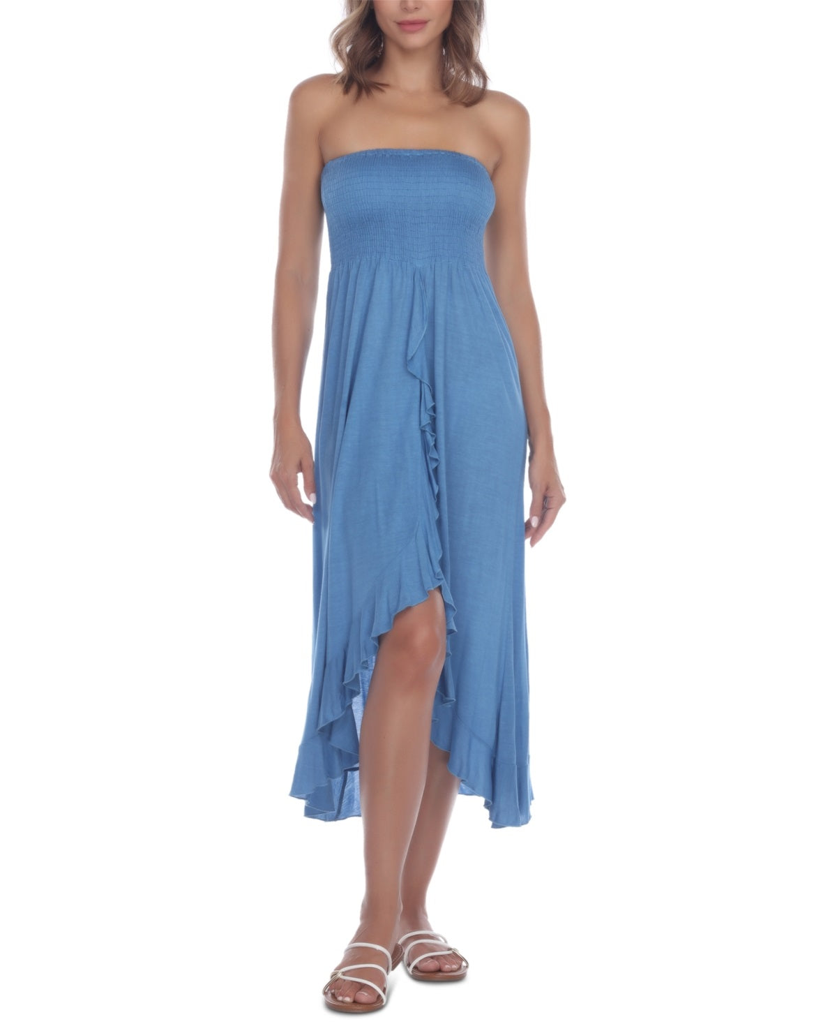 Raviya Feminino Sem Alças Alto Baixo Vestido Cover Up Maiô Azul Tamanho X-G
