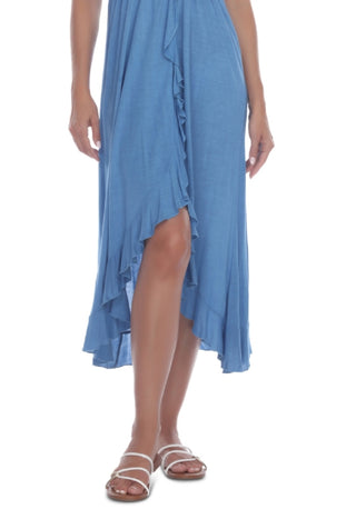 Raviya Feminino Sem Alças Alto Baixo Vestido Cover Up Maiô Azul Tamanho X-G