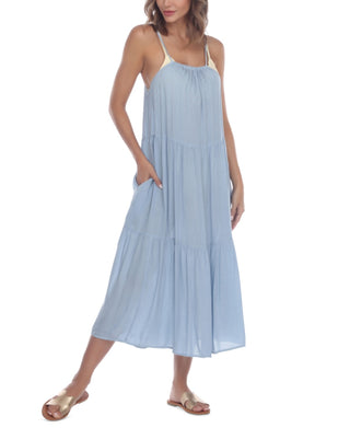 Vestido de banho feminino Raviya com camadas MIDI, azul, tamanho pequeno
