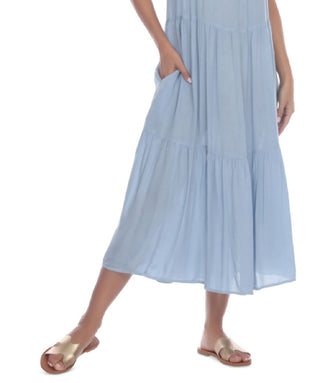 Vestido de banho feminino Raviya com camadas MIDI, azul, tamanho pequeno