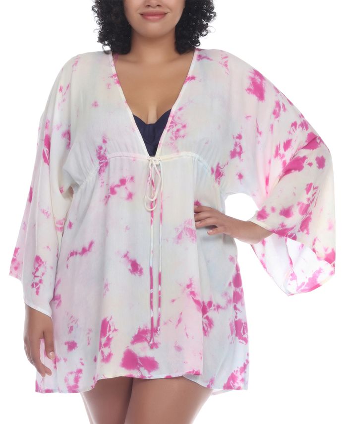 Raviya Feminino Tie Dye Draw Waist Túnica Cover Up Maiô Branco Tamanho 1X