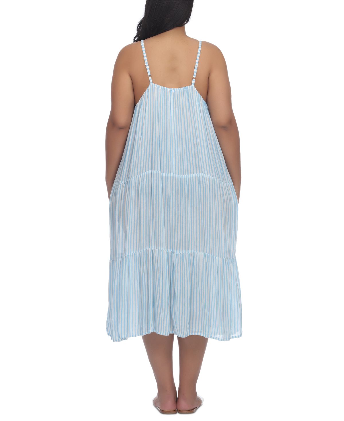 Vestido midi plus size em camadas Raviya feminino, saída de praia, azul, tamanho 1X