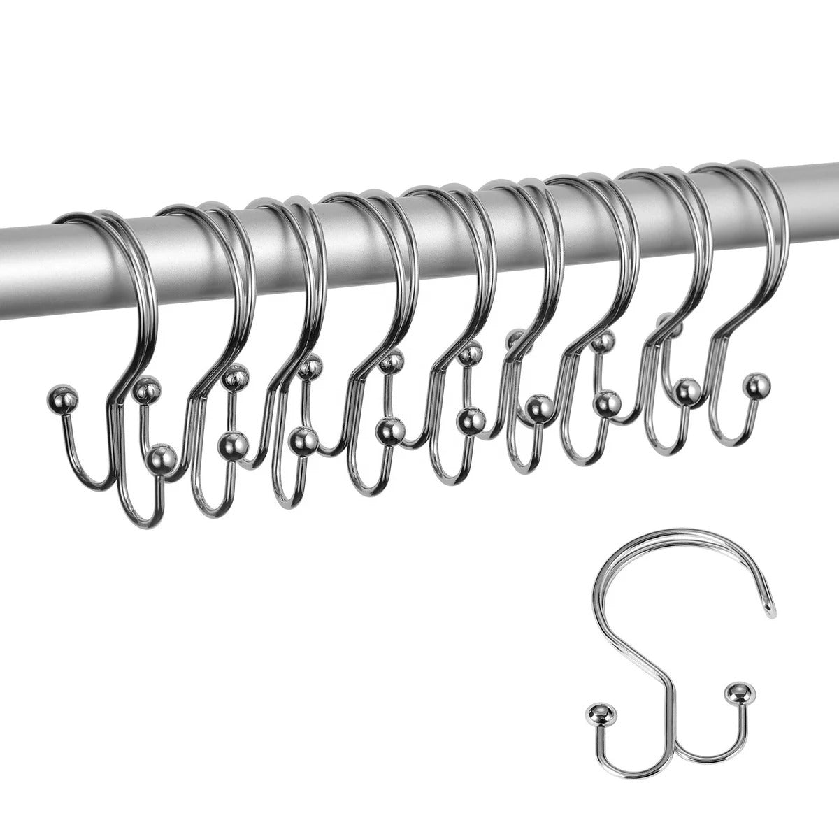 Conjunto de 12 ganchos para cortinas de chuveiro resistentes à ferrugem - 6 designs! 