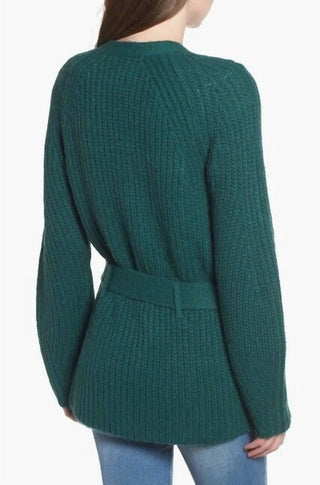 Leith - Cardigan feminino de malha canelada com cinto