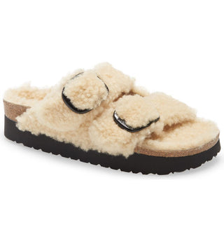 Sandália Birkenstock Feminina Big Buckle Genuine Shearling Slide Marrom Tamanho 10.5