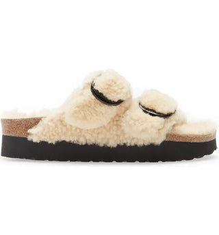 Sandália Birkenstock Feminina Big Buckle Genuine Shearling Slide Marrom Tamanho 10.5