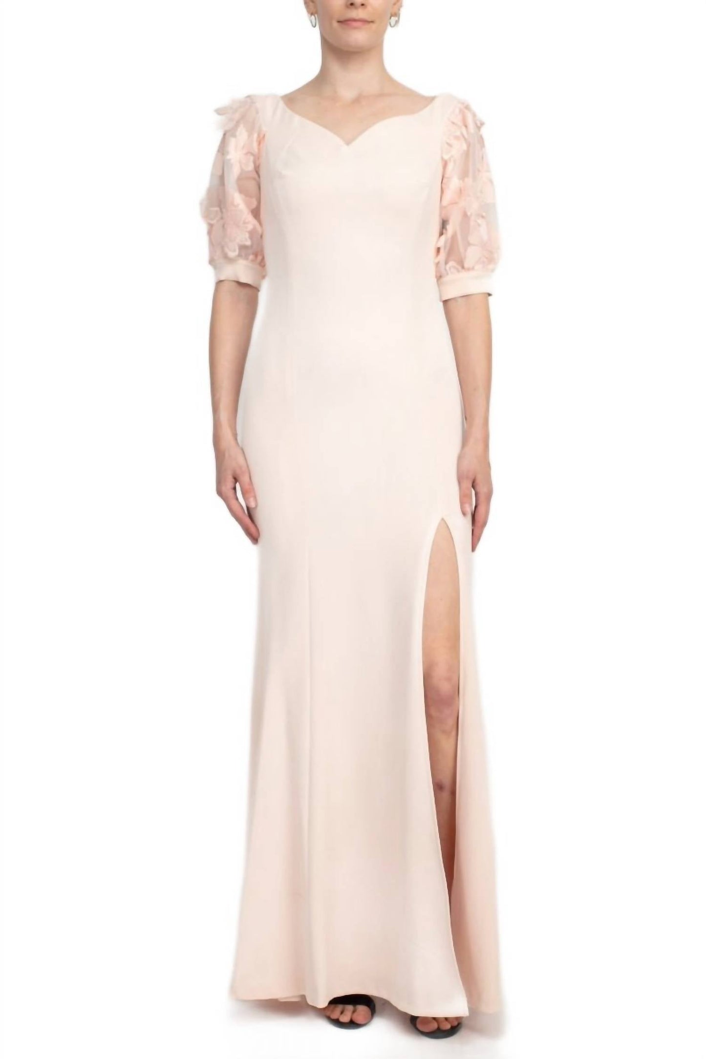 Alberto Makali - Embellished Lace Sleeve Mermaid Slit Side Gown