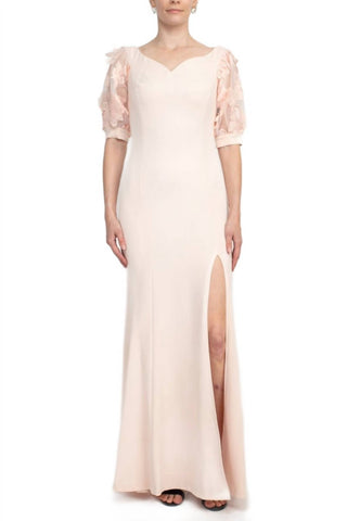 Alberto Makali - Embellished Lace Sleeve Mermaid Slit Side Gown