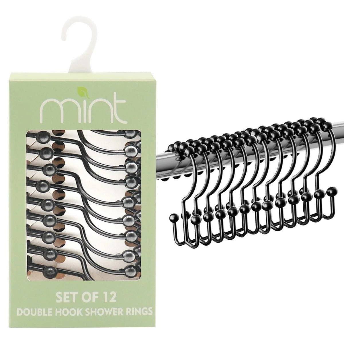 Conjunto de 12 ganchos para cortinas de chuveiro resistentes à ferrugem - 6 designs! 