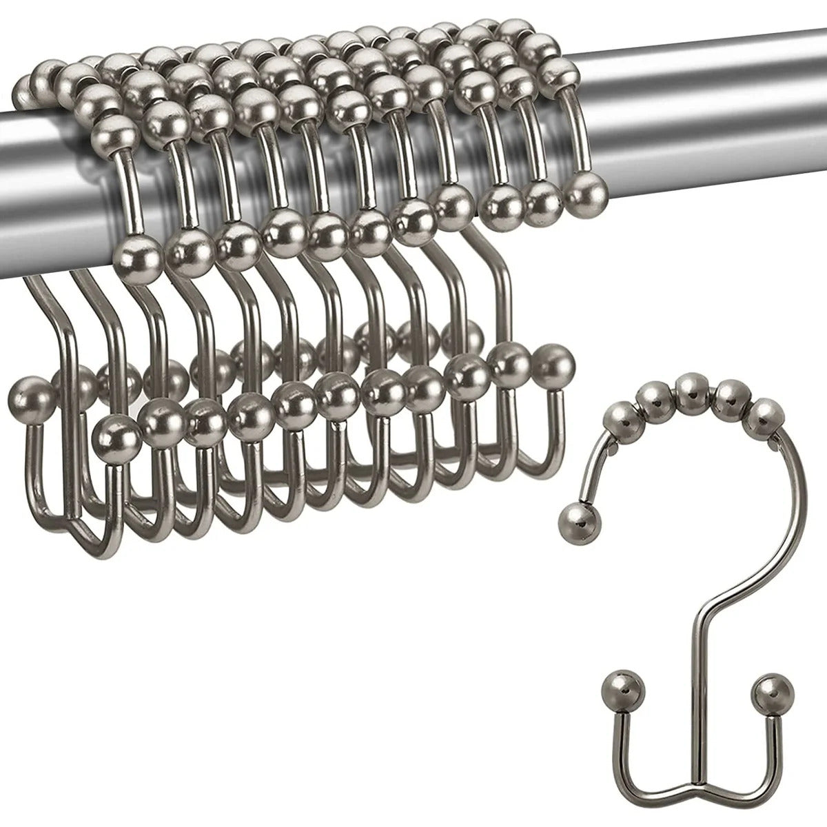 Conjunto de 12 ganchos para cortinas de chuveiro resistentes à ferrugem - 6 designs! 