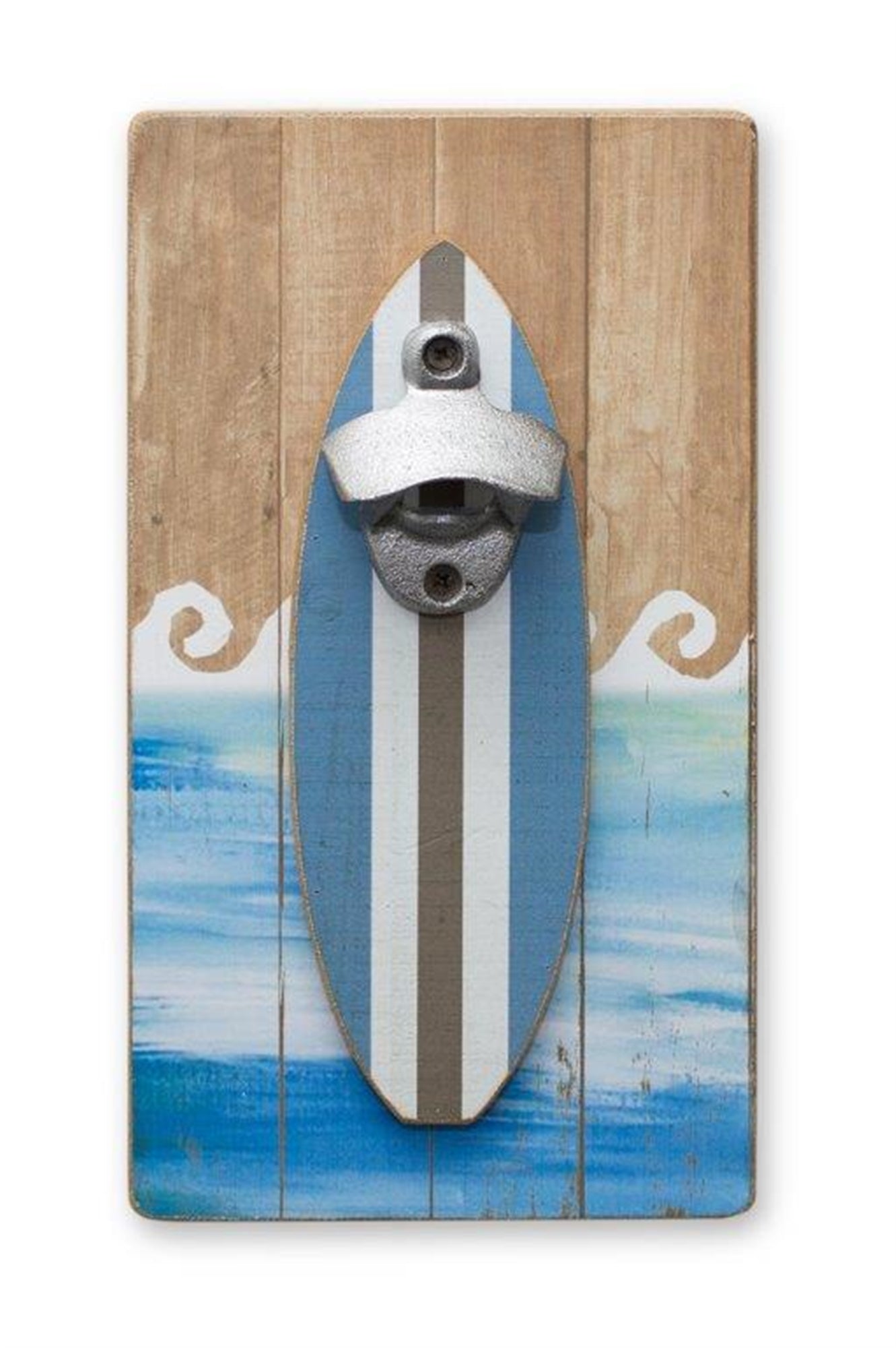 Wooden surfboard bottle opening wall hanging 11"h