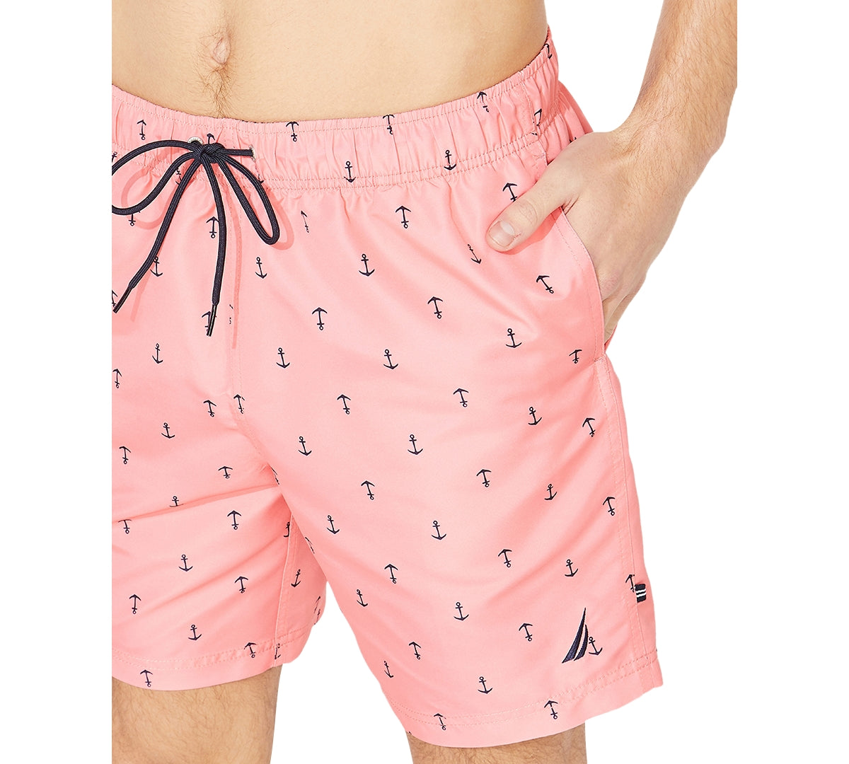 Calção de banho masculino Nautica com estampa de âncora e secagem rápida, tamanho GG, vermelho, 8 peças