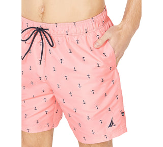 Calção de banho masculino Nautica com estampa de âncora e secagem rápida, tamanho GG, vermelho, 8 peças