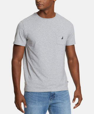 Camiseta masculina Nautica Classic Fit Solid com gola redonda e bolso, cinza, tamanho grande