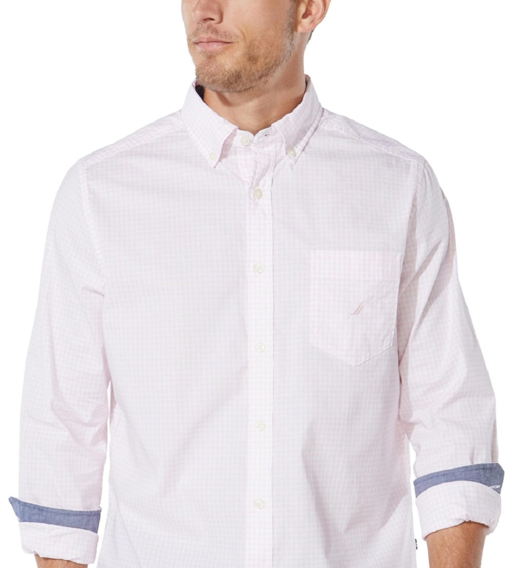 Camisa xadrez masculina Nautica Classic Fit, rosa, tamanho grande