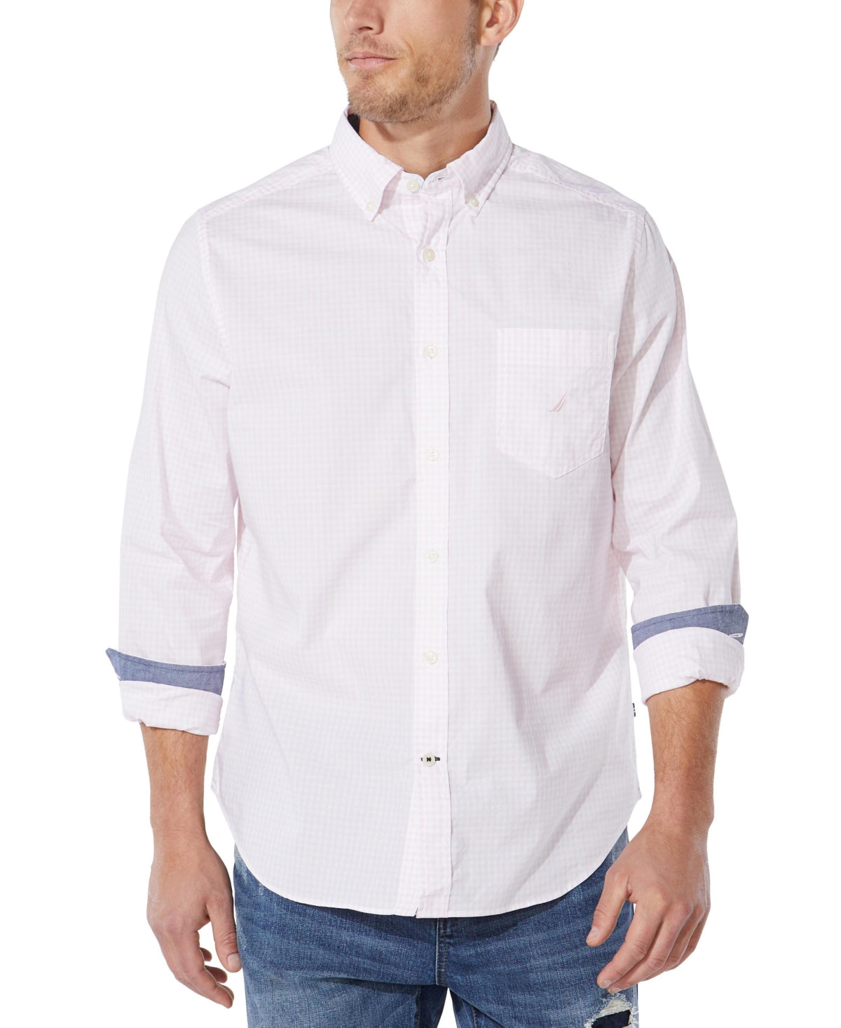 Camisa xadrez masculina Nautica Classic Fit, rosa, tamanho grande