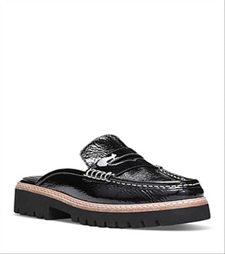 Donald Pliner Mule Mocassim Feminino em Couro Envernizado Preto Tamanho 8,5