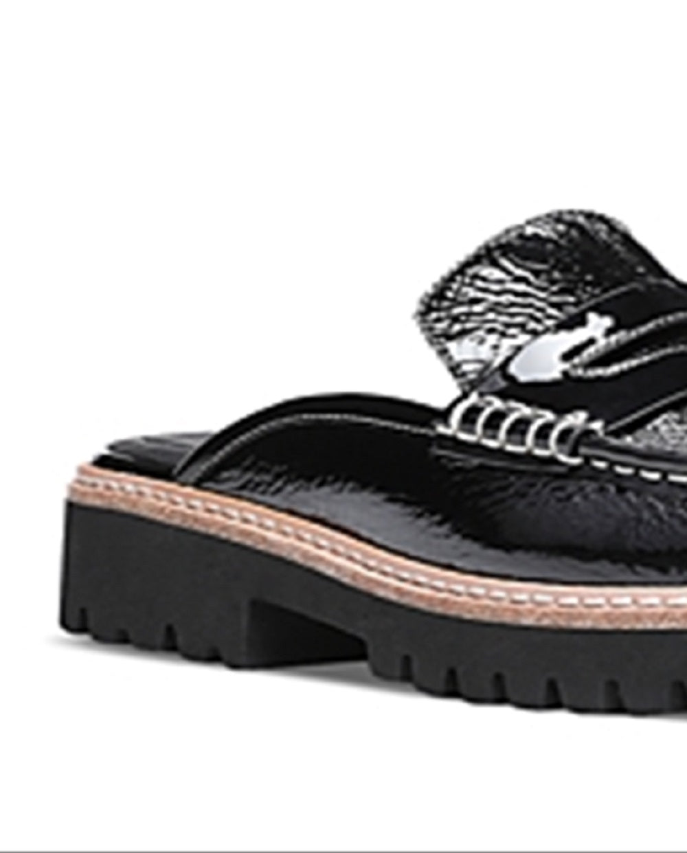 Donald Pliner Mule Mocassim Feminino em Couro Envernizado Preto Tamanho 8,5