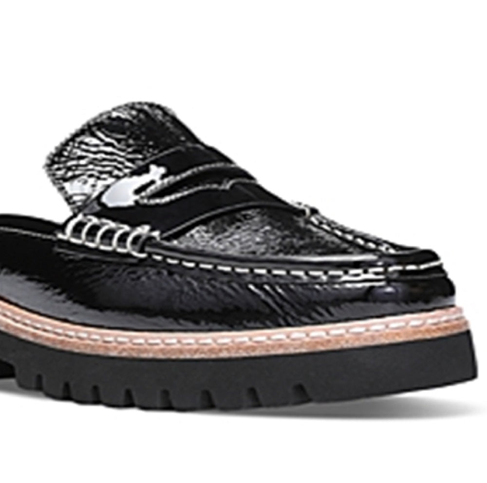 Donald Pliner Mule Mocassim Feminino em Couro Envernizado Preto Tamanho 8,5