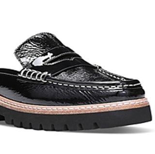 Donald Pliner Mule Mocassim Feminino em Couro Envernizado Preto Tamanho 8,5