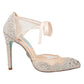 Betsey Johnson Iris Embellished Ankle Tie Pump em Champagne, Tamanho 9,5 Amarelo