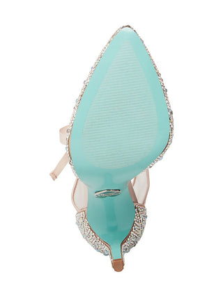 Betsey Johnson Iris Embellished Ankle Tie Pump em Champagne, Tamanho 9,5 Amarelo