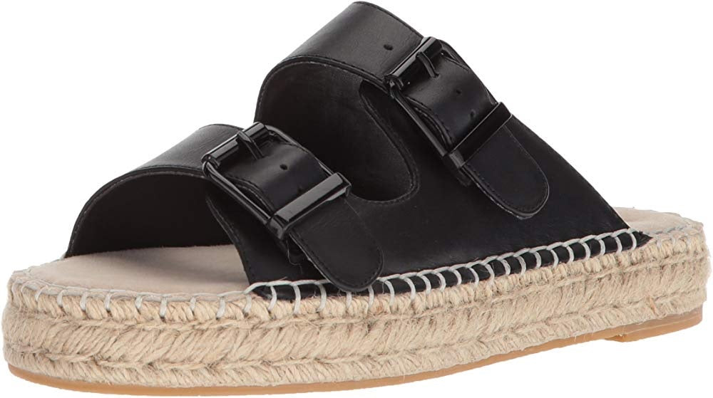 Sandálias femininas Steve Madden de couro Lapis com bico aberto, casuais, alpargatas, pretas, tamanho 8