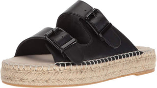 Sandálias femininas Steve Madden de couro Lapis com bico aberto, casuais, alpargatas, pretas, tamanho 8