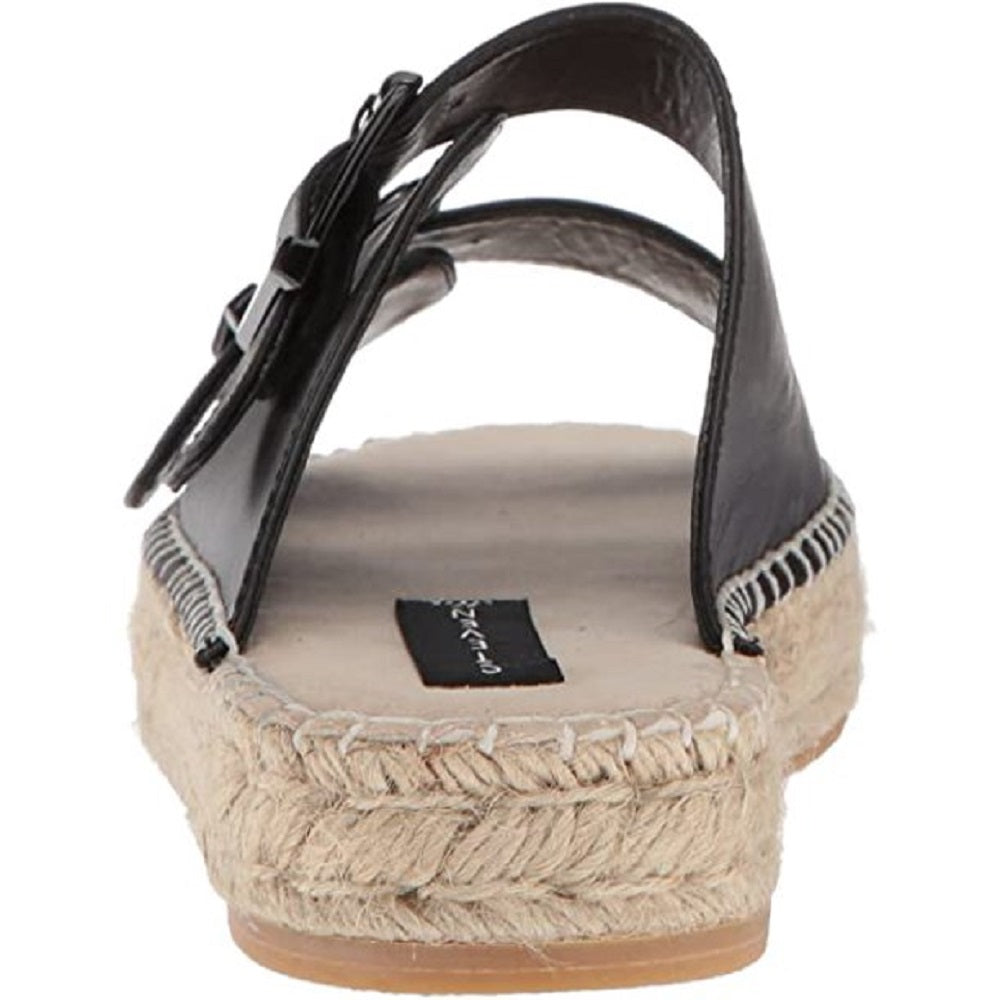 Sandálias femininas Steve Madden de couro Lapis com bico aberto, casuais, alpargatas, pretas, tamanho 8