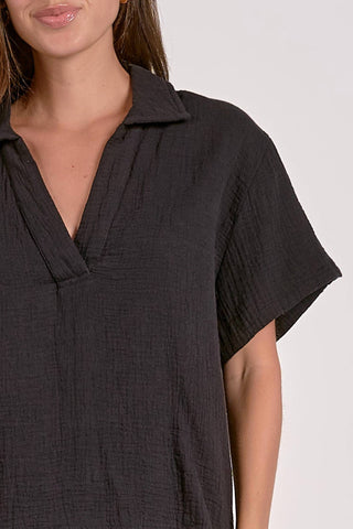 Elan - Blusa de gaze com decote em V e manga curta