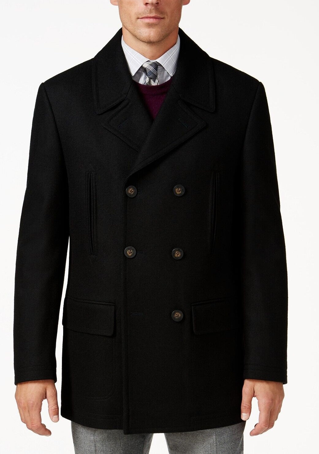 Casaco Ralph Lauren Masculino de Lã Mescla Trespassado, Preto, Tamanho 36