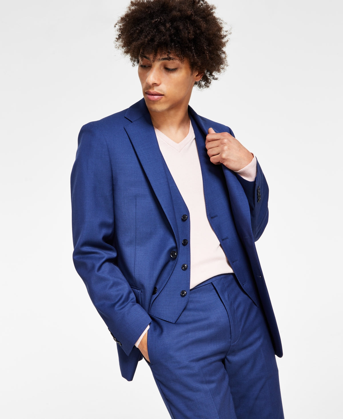 Calvin Klein Infinite Stretch Solid Slim Fit Terno Masculino Azul Tamanho 42