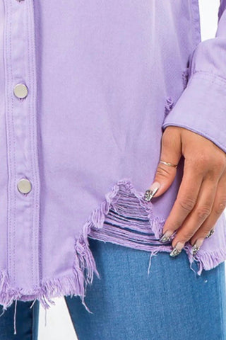 Trendsi - Jaqueta jeans desgastada com bainha desfiada American Bazi