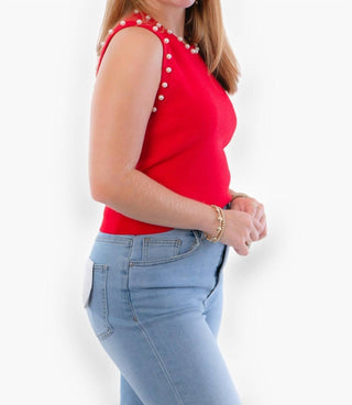 Entro - Regata de malha com acabamento em pérolas Liz