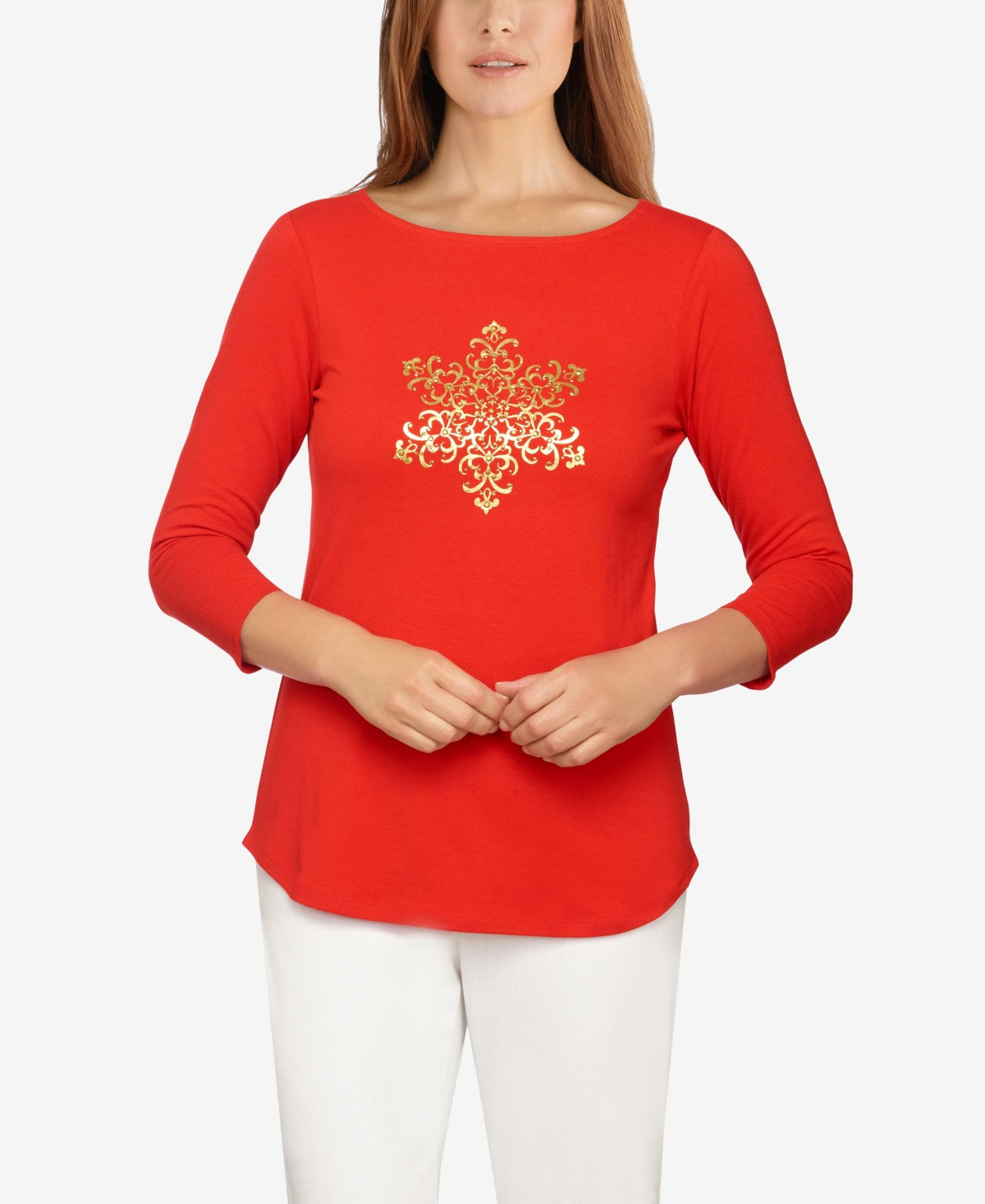 Blusa feminina Misses com floco de neve, vermelha, tamanho médio