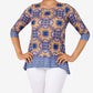 Blusa feminina com sublimação e borda de azulejo Ruby Rd., amarela, tamanho pequeno