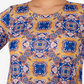 Blusa feminina com sublimação e borda de azulejo Ruby Rd., amarela, tamanho pequeno