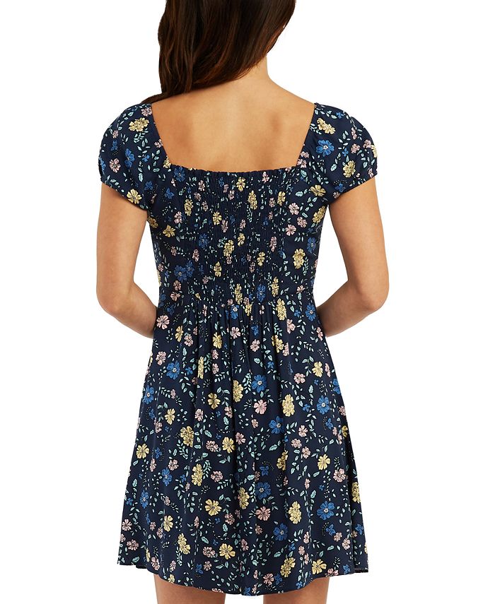Vestido feminino BCX com estampa floral e recorte justo e evasê, azul, tamanho extragrande