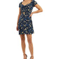 Vestido feminino BCX com estampa floral e recorte justo e evasê, azul, tamanho extragrande