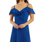 Vestido BCX Junior com babados e ombros descobertos, azul, tamanho médio