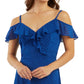 Vestido BCX Junior com babados e ombros descobertos, azul, tamanho extragrande