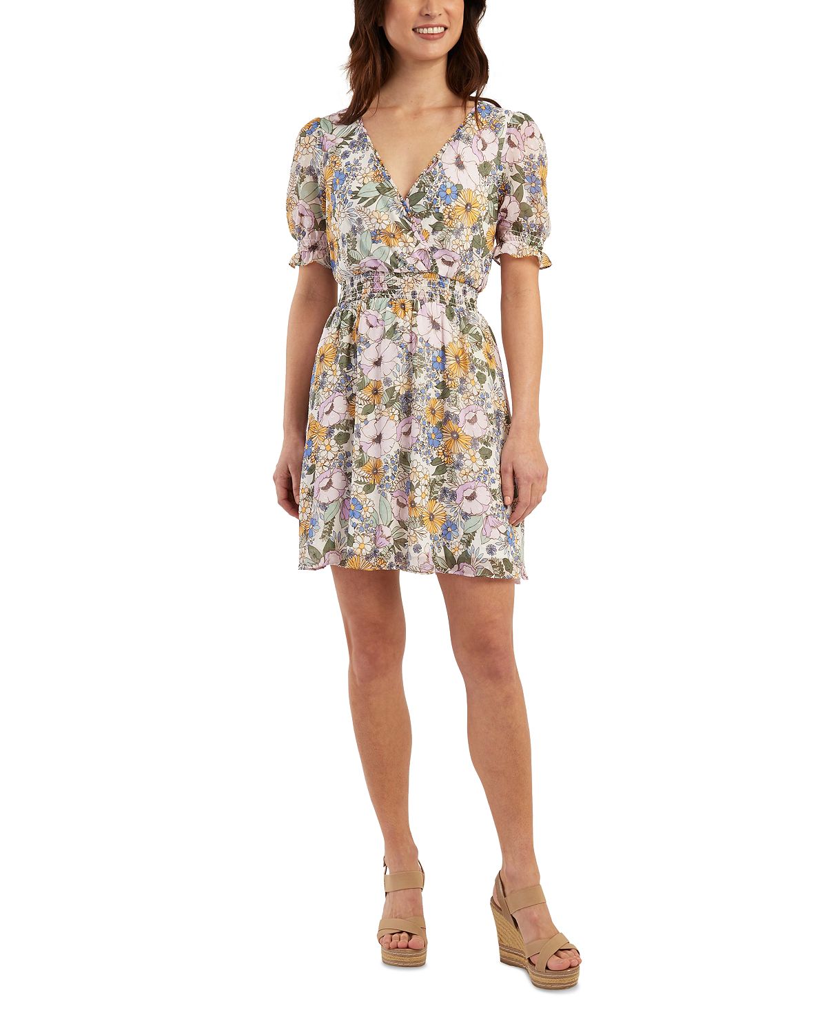 Vestido evasê com cintura franzida estampado BCX Junior, tamanho XX-G, verde