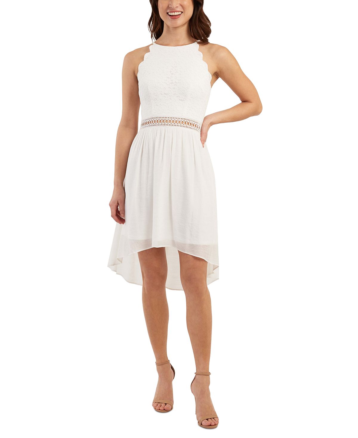 Vestido BCX Junior de renda, comprimento alto e baixo, tamanho 5, branco