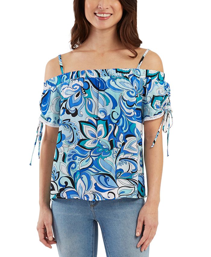 Blusa ombro a ombro com cordão e manga curta BCX Junior, azul, tamanho X-S