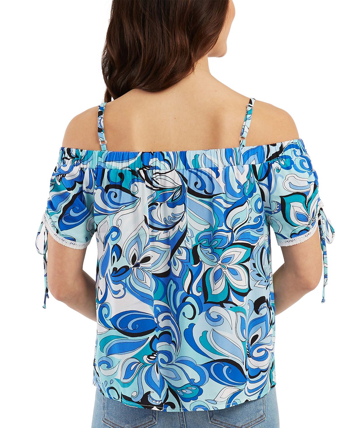 Blusa ombro a ombro com cordão e manga curta BCX Junior, azul, tamanho X-S