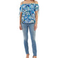 Blusa ombro a ombro com cordão e manga curta BCX Junior, azul, tamanho X-S