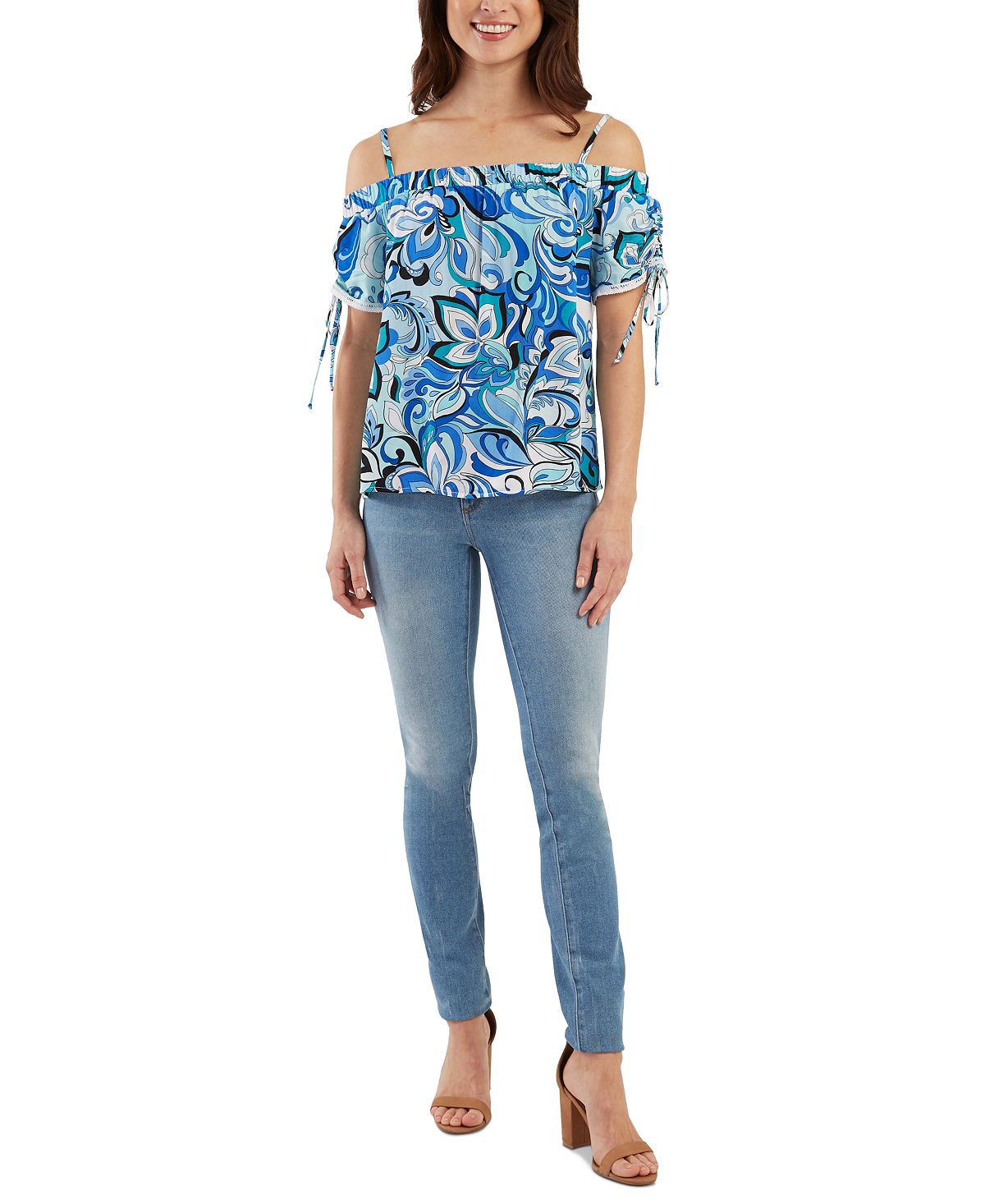 Blusa ombro a ombro com cordão e manga curta BCX Junior, azul, tamanho X-S